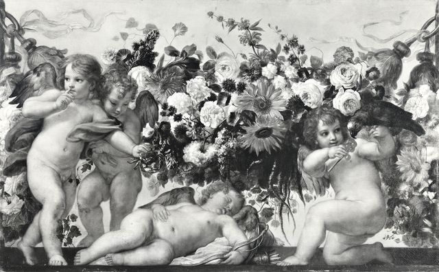Agraci. Arts Graphiques de la Cité — Tamm Franz Werner von; Maratta Carlo - sec. XVII - Ghirlanda di fiori con amorini — insieme